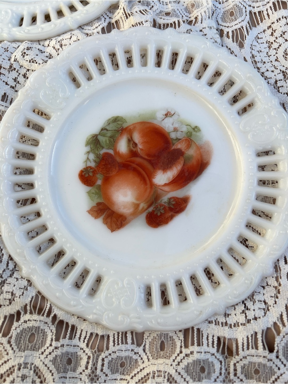 Vintage White Pressed Milk Glass Decorative Fruit Plates